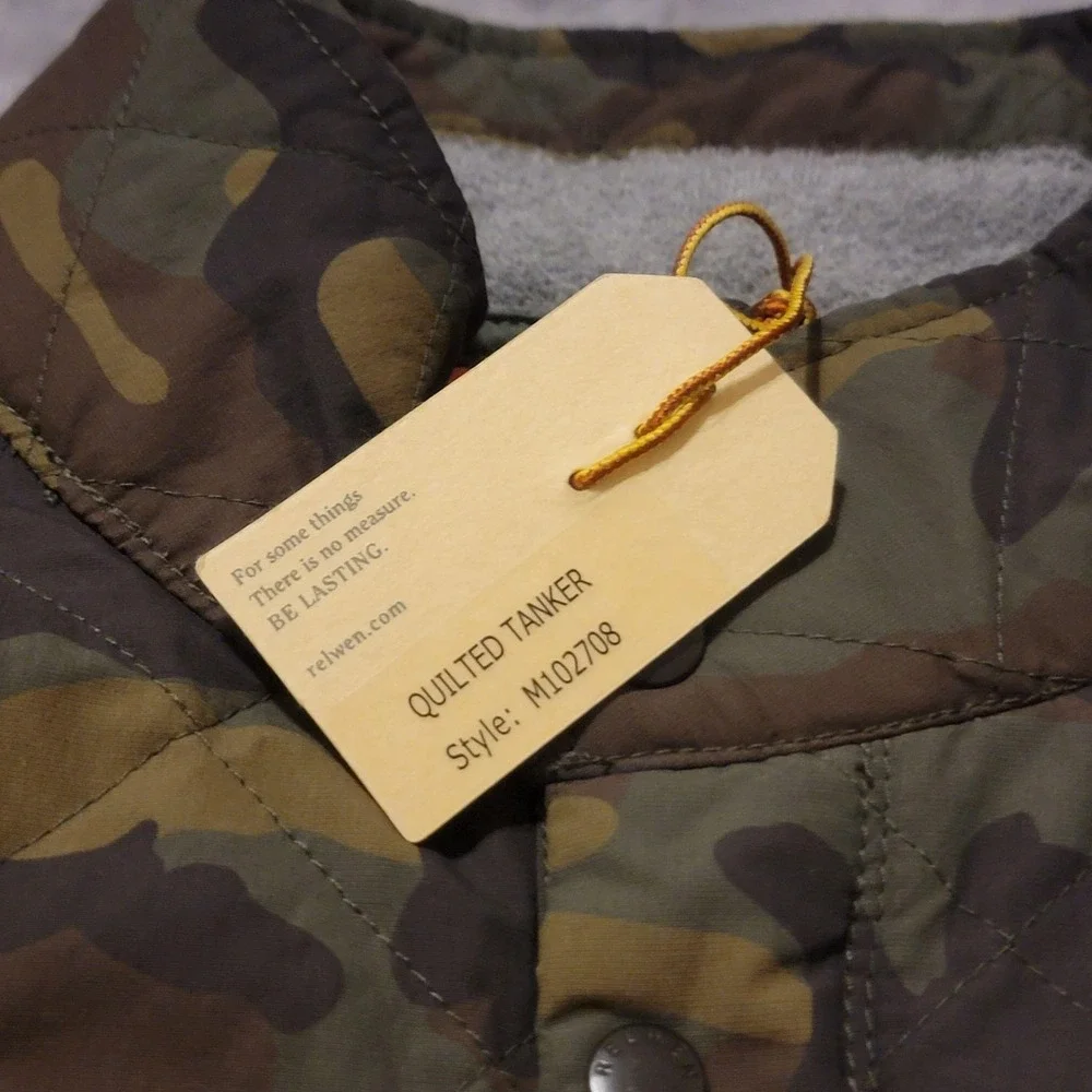 Relwen Quilted Tanker Jacket Mens Medium Green Camo Orange Lined Insulated Zip - Picture 3 of 7